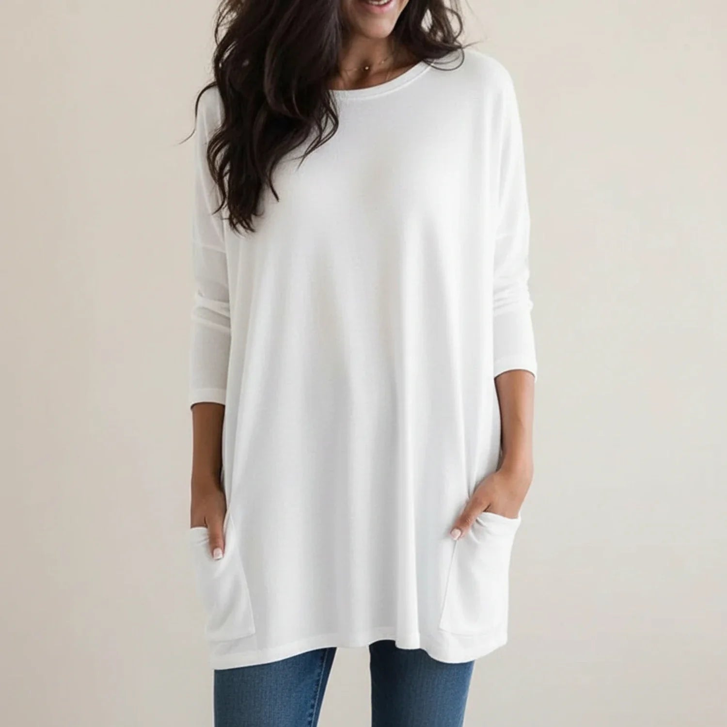 Luvrefashion | Cozy Oversized Pocket Sweater Dress in Pink - side view