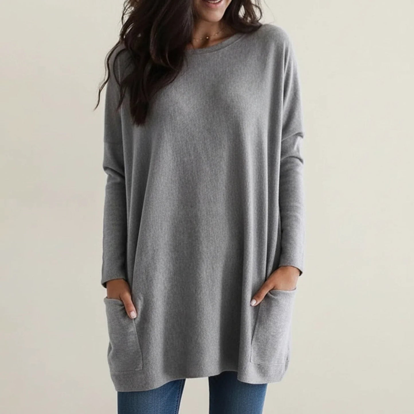 Cozy Oversized Pocket Sweater Dress in Pink - back view