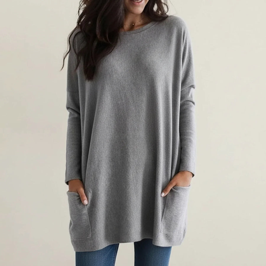Luvrefashion | Cozy Oversized Pocket Sweater Dress in Pink - back view