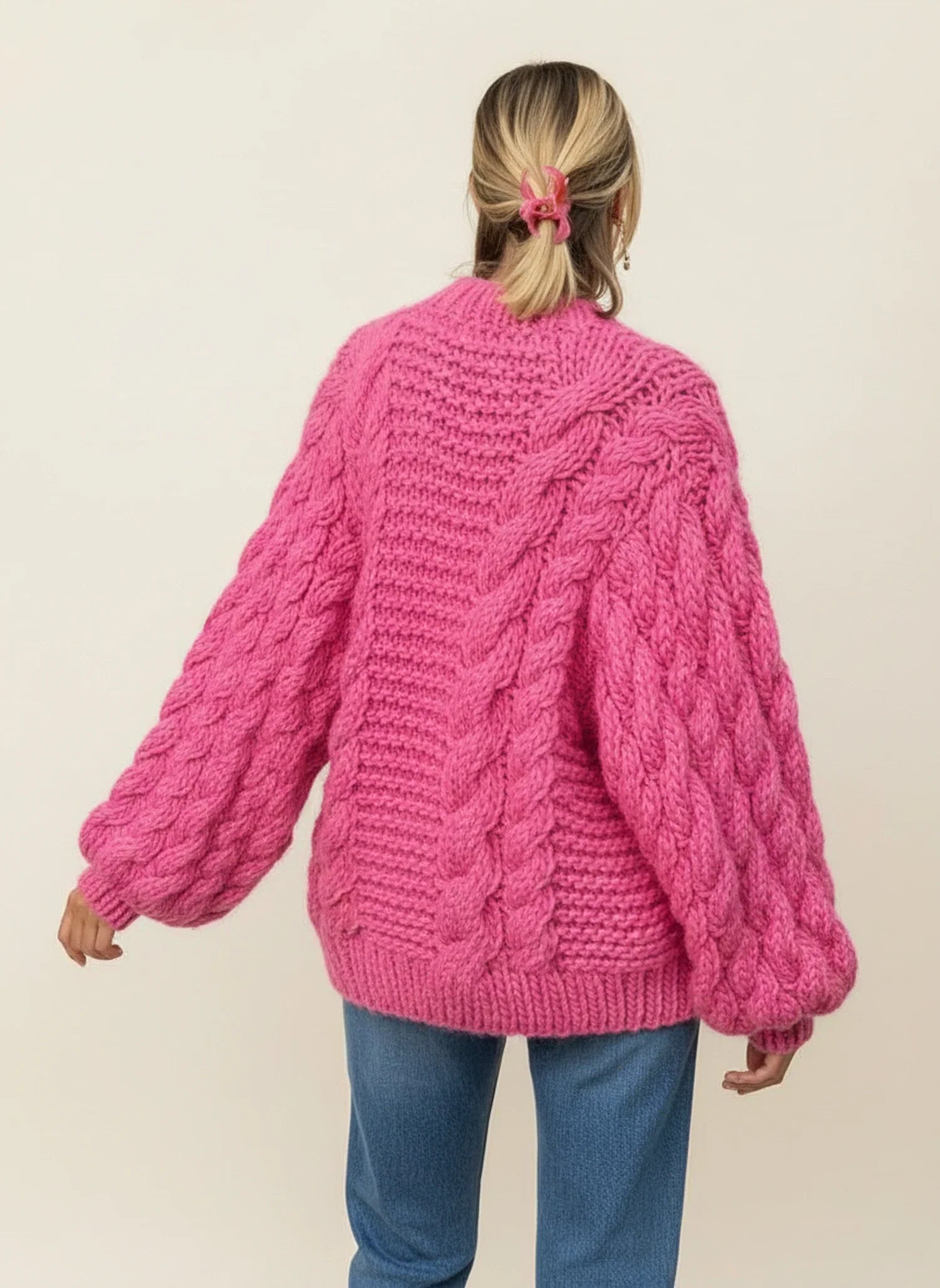 Cozy Oversized Knit Sweater for in Khaki - back view