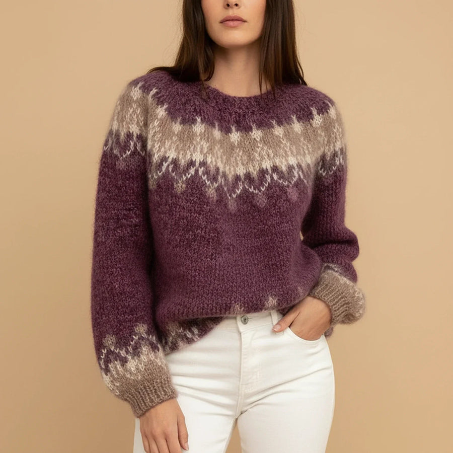 Luvrefashion | Comfortable Fair Isle Knit Sweater in Gray - detail view