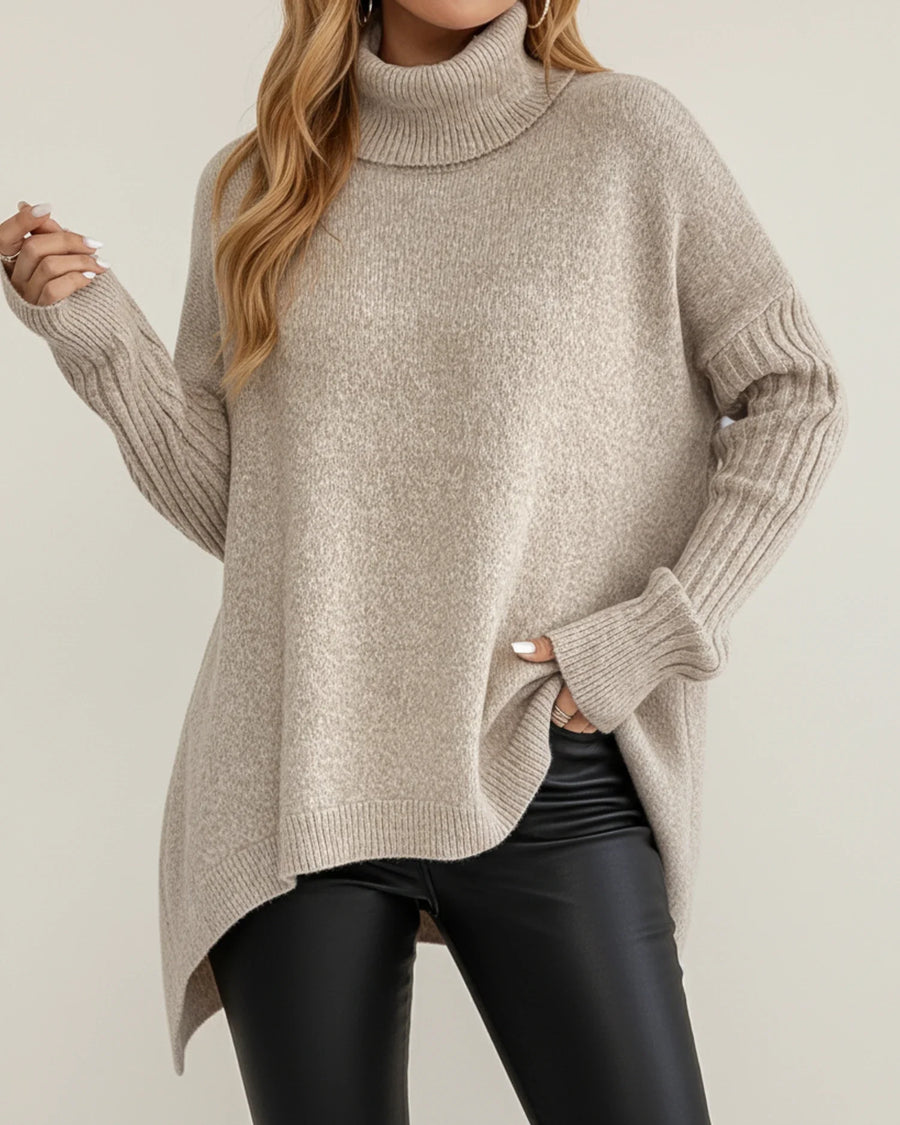Luvrefashion | Ladies' Cozy Turtleneck Sweater for Winter in Khaki - front view