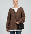 V-Neck Cable Knit Sweater for Women - Oversized Fit