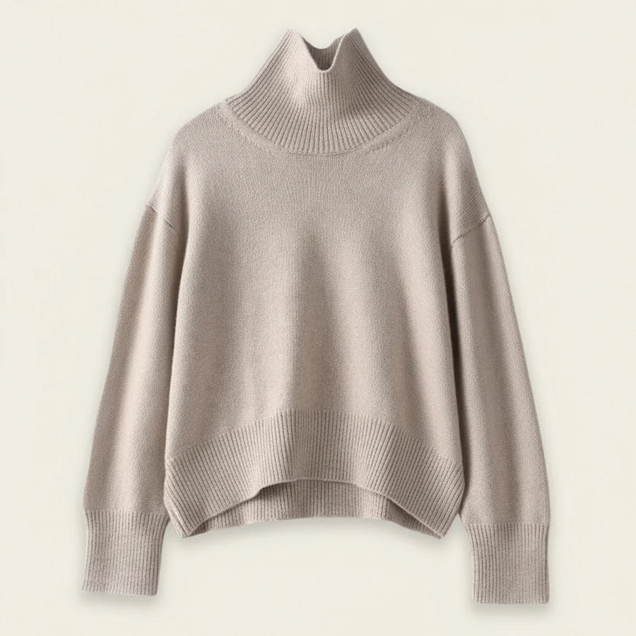 Luvrefashion | Winter Knit Turtleneck Sweater for in Khaki - front view