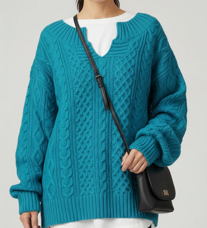 V Neck Cable Knit Sweater for Oversized Fit in White - image 13