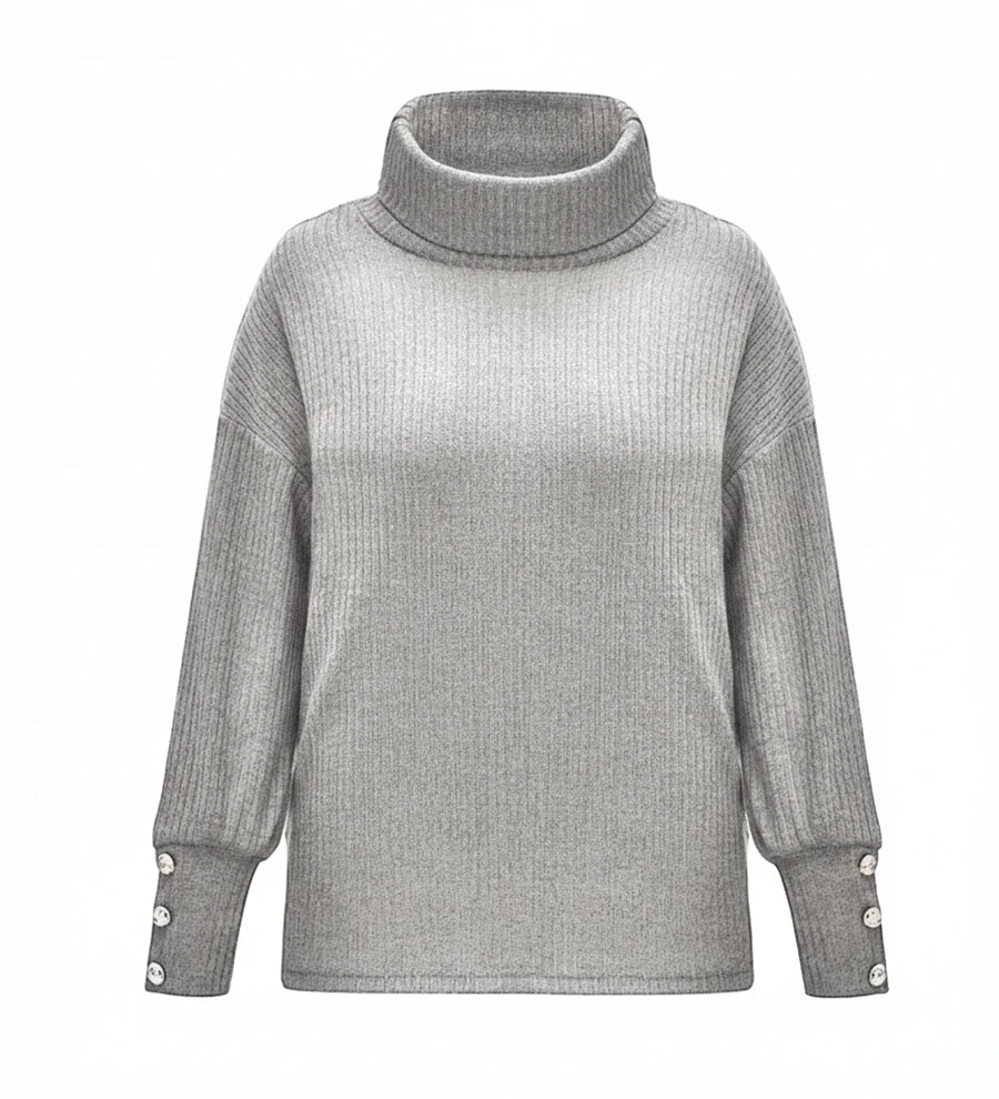 Luvrefashion | Loose Fit Cowl Neck Sweater in White - detail view