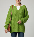V-Neck Cable Knit Sweater for Women - Oversized Fit