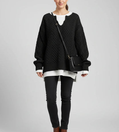 V Neck Cable Knit Sweater for Oversized Fit in White - image 9