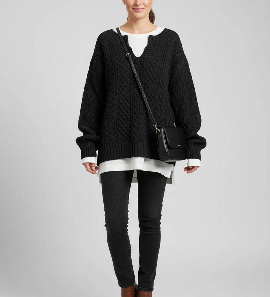 Luvrefashion | V Neck Cable Knit Sweater for Oversized Fit in White - image 9