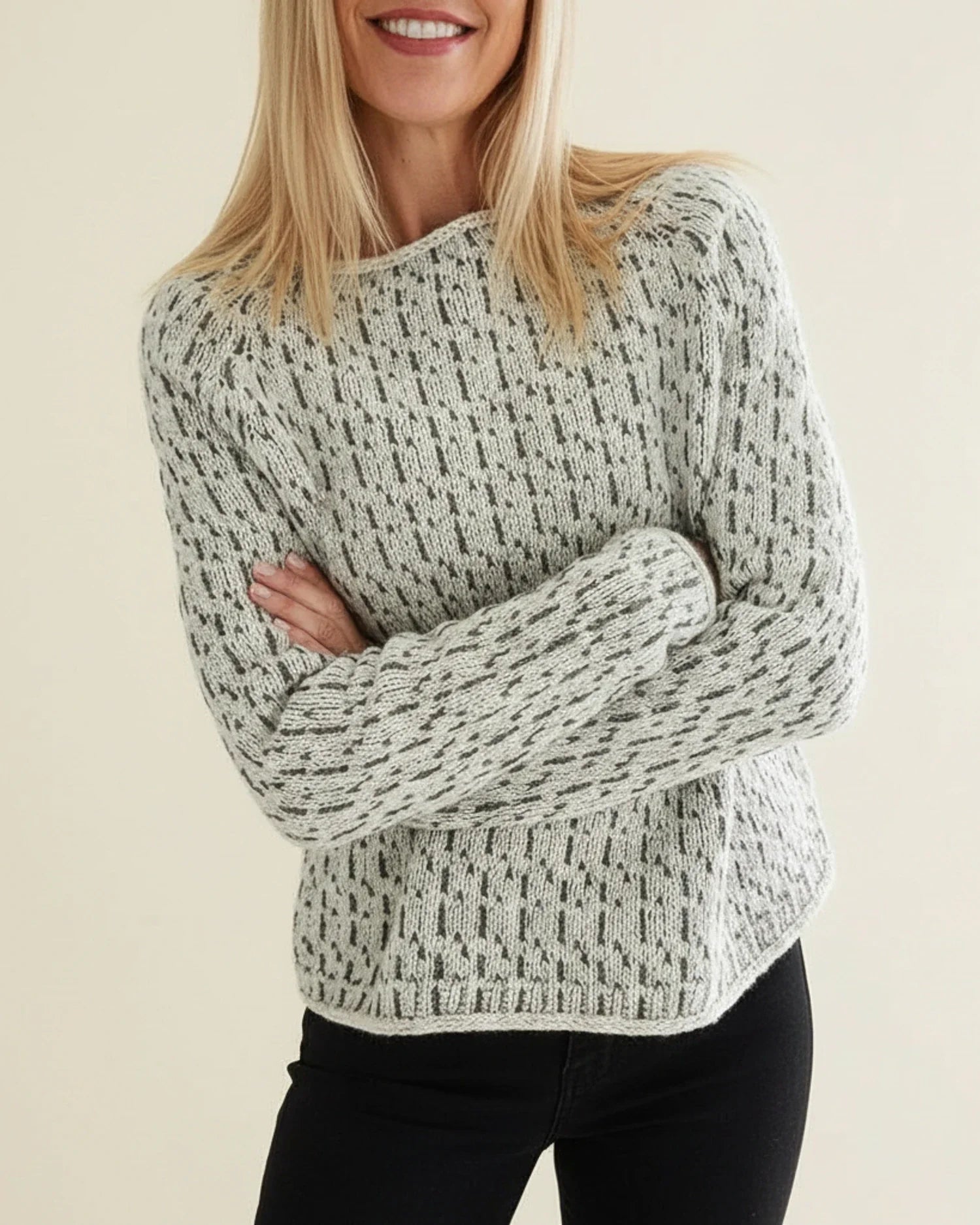 Luvrefashion | Ladies' Comfortable Boat Neck Knitted Sweater in Gray - side view