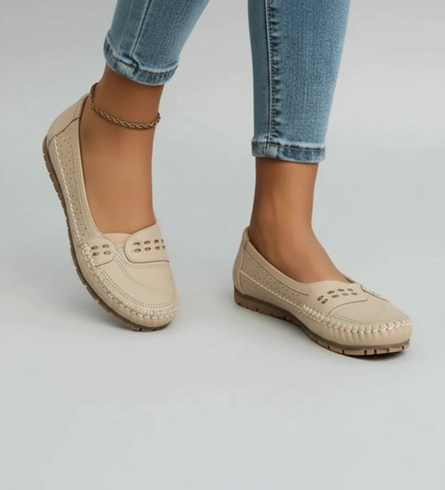 Ladies' Breathable Slip On Loafers in Coffee - styled look