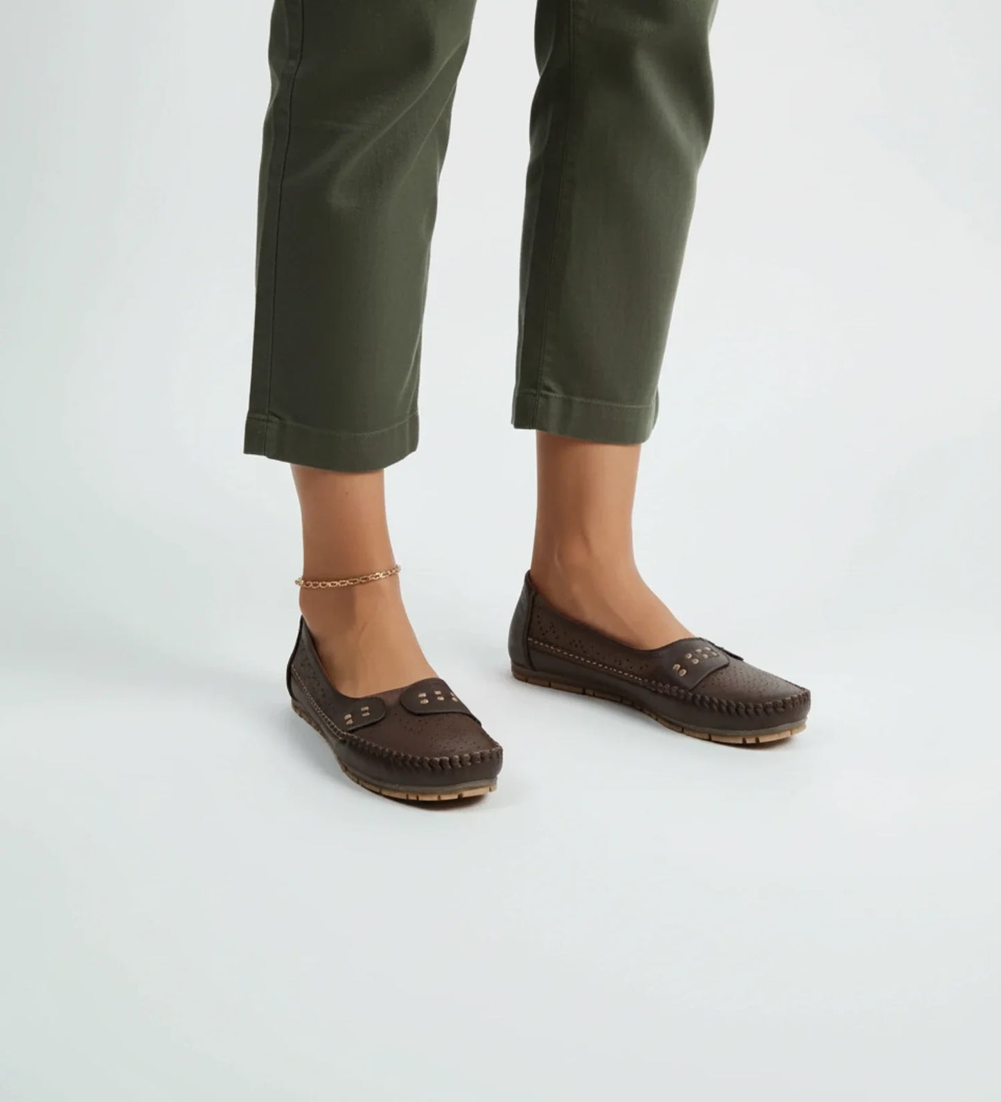 Ladies' Breathable Slip On Loafers in Coffee - back view