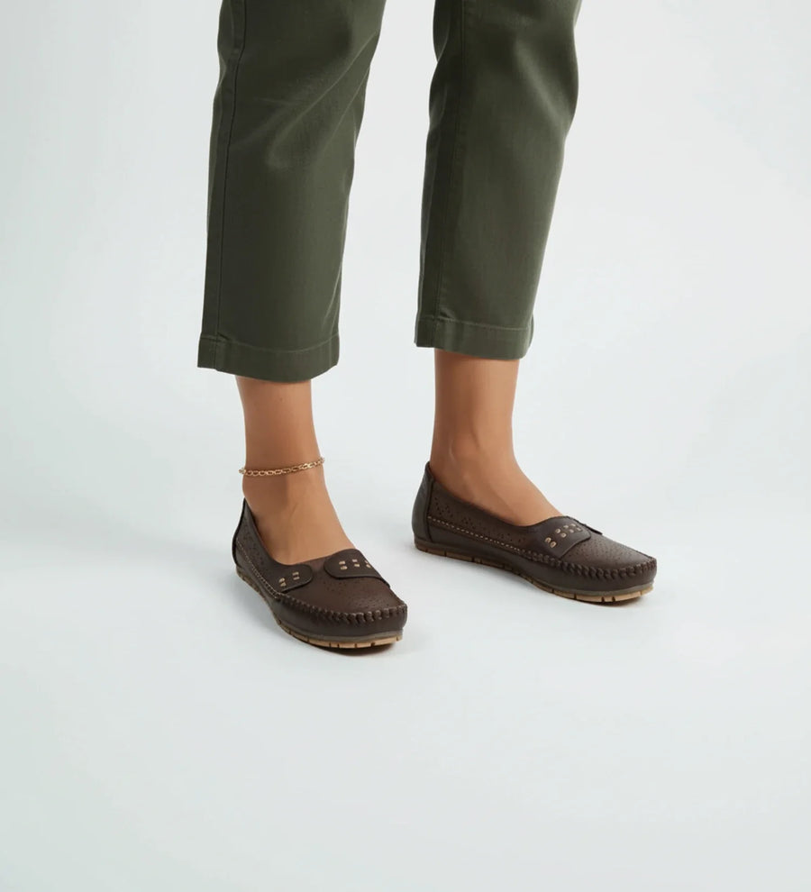 Luvrefashion | Ladies' Breathable Slip On Loafers in Coffee - back view