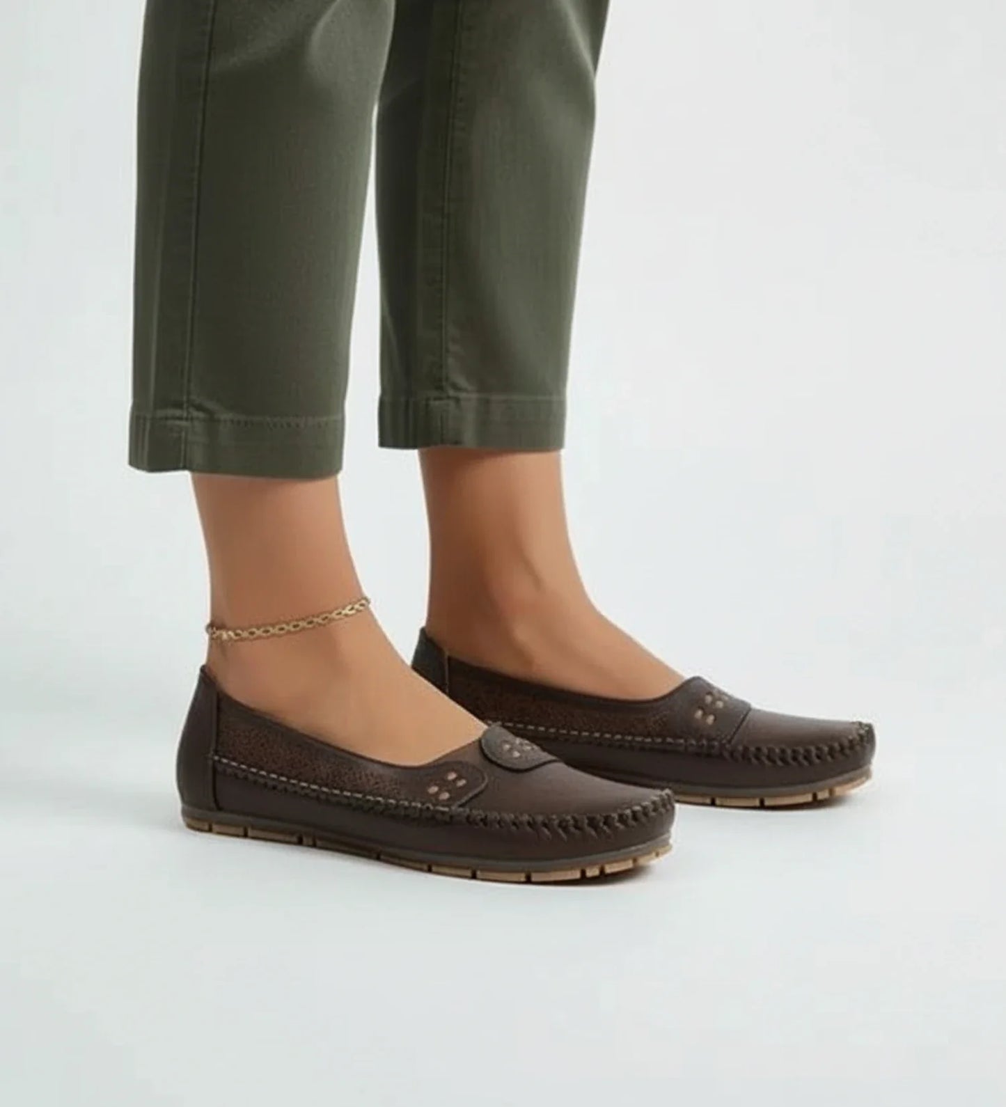 Ladies' Breathable Slip On Loafers in Coffee - front view