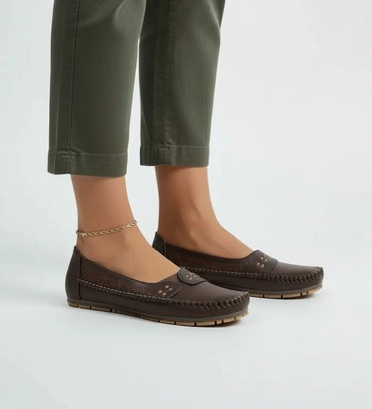 Ladies' Breathable Slip On Loafers in Coffee - front view