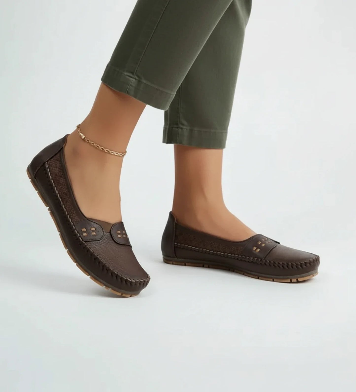Ladies' Breathable Slip On Loafers in Coffee - side view