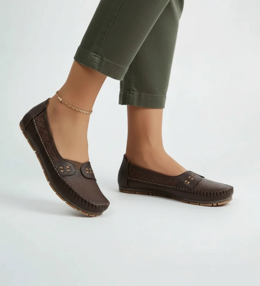 Luvrefashion | Ladies' Breathable Slip On Loafers in Coffee - side view