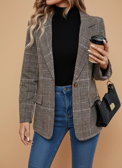 Plaid Blazer for Casual Style in Coffee - side view