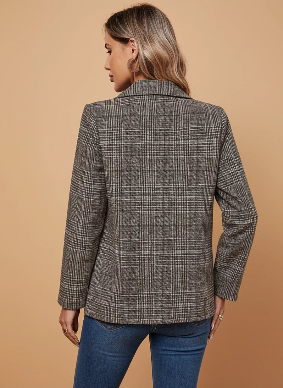 Luvrefashion | Plaid Blazer for Casual Style in Coffee - back view