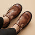 Ladies' Leather T-Strap Mary Jane Shoes - Brown