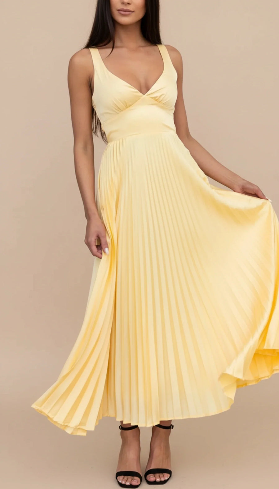 Luvrefashion | Pleated Maxi Dress for Summer Edition in Yellow - side view