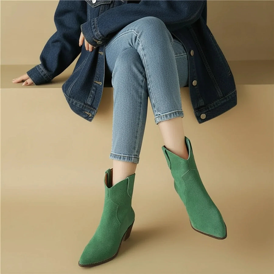 Luvrefashion | Ladies' Pointed Toe Booties in Brown - back view