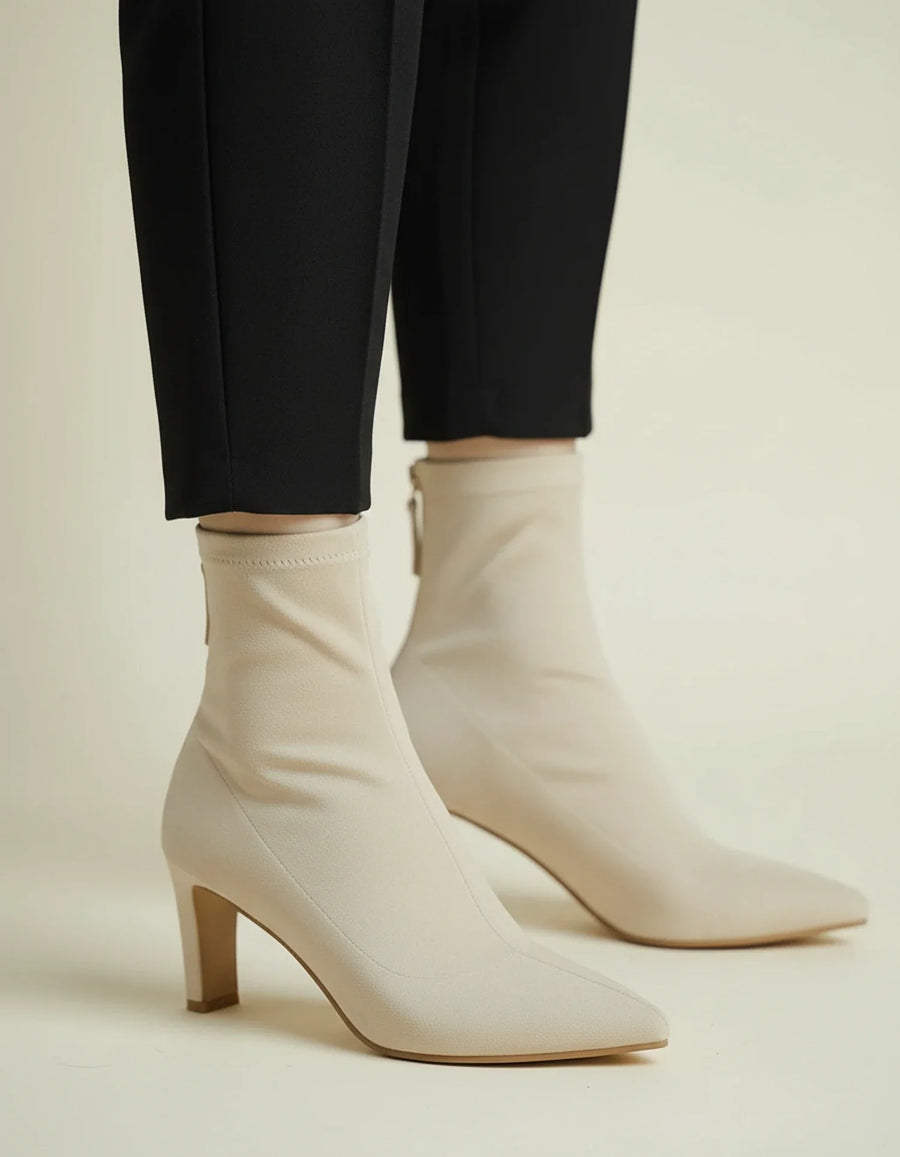 Luvrefashion | Suede Inspired Ankle Boots for in Beige - front view