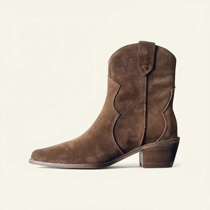 Ladies' Pointed Toe Booties in Brown - front view
