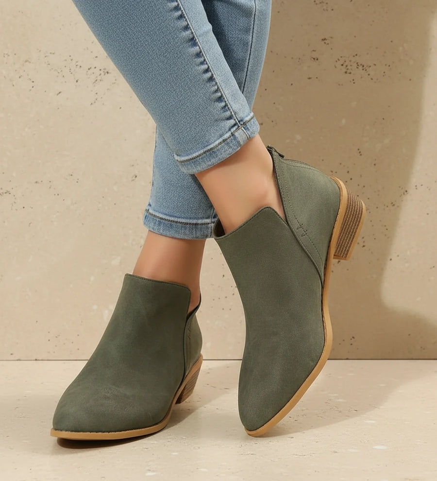Luvrefashion | Pointed Toe Ankle Boots for in Green - front view