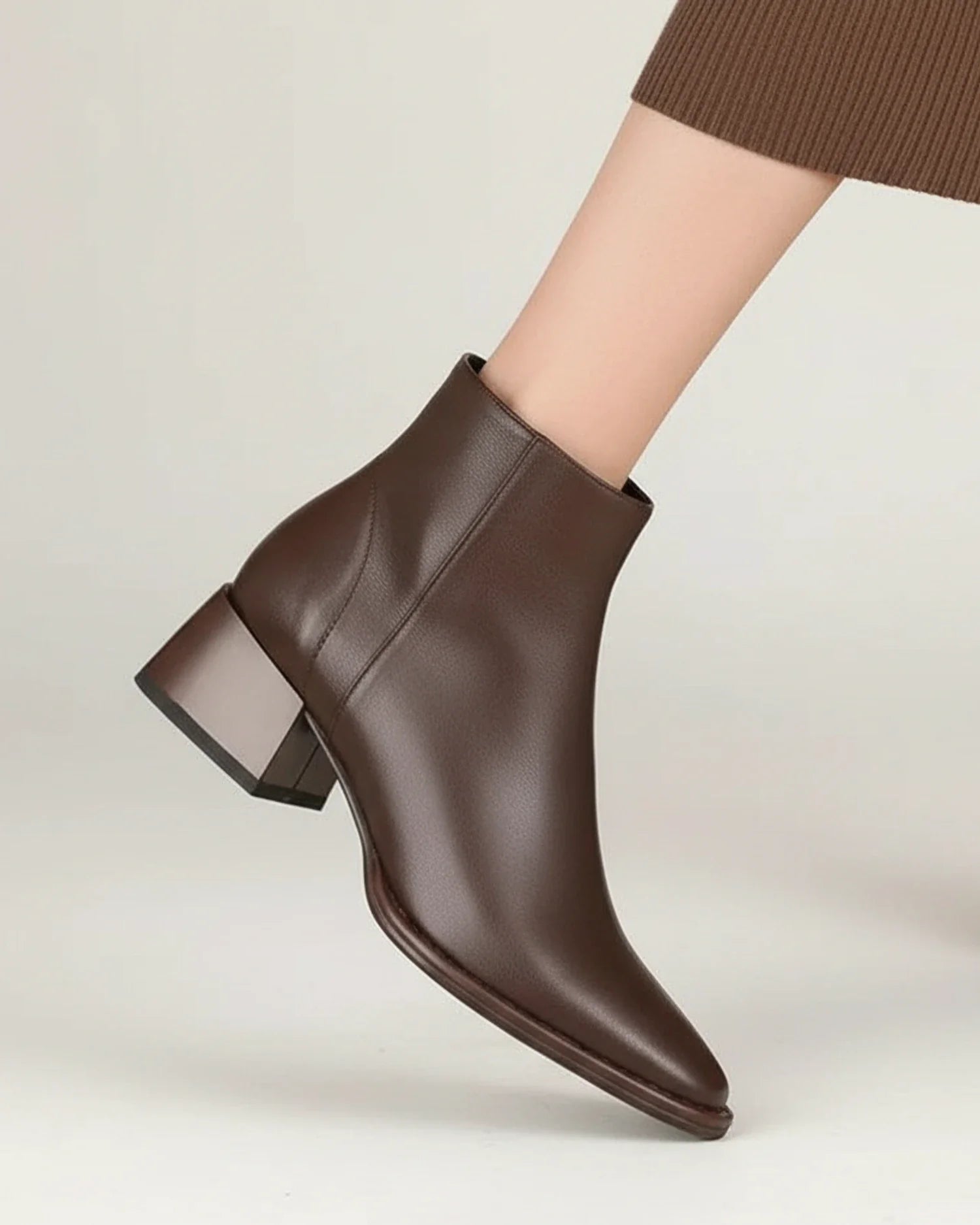 Ladies' Ankle Boots with Pointed Toe Design in Brown - side view
