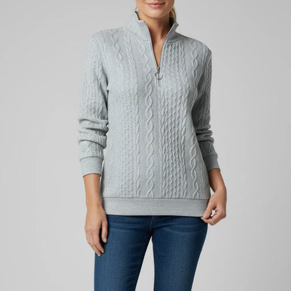 Ladies' Quarter Zip Pullover Sweater in White - styled look