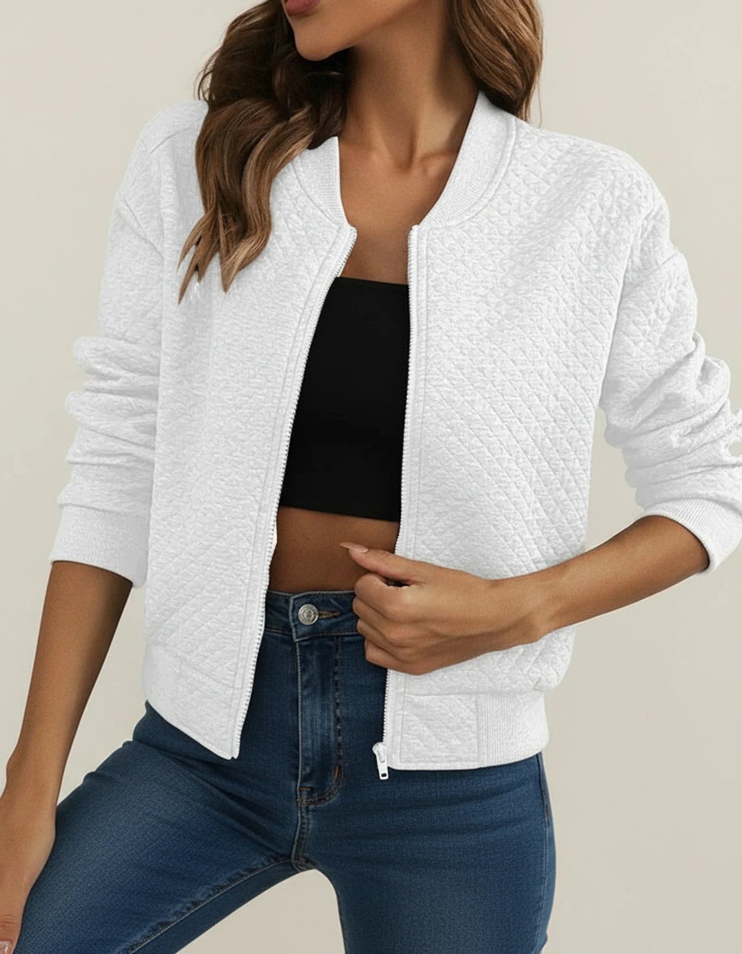 Luvrefashion | Quilted Bomber Jacket for in Black - styled look
