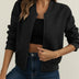 Quilted Bomber Jacket for Women - Black