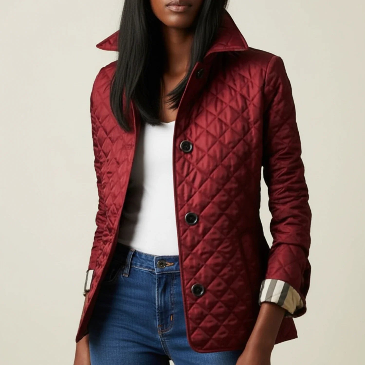 Luvrefashion | Quilted Jacket with Collar for in Khaki - side view