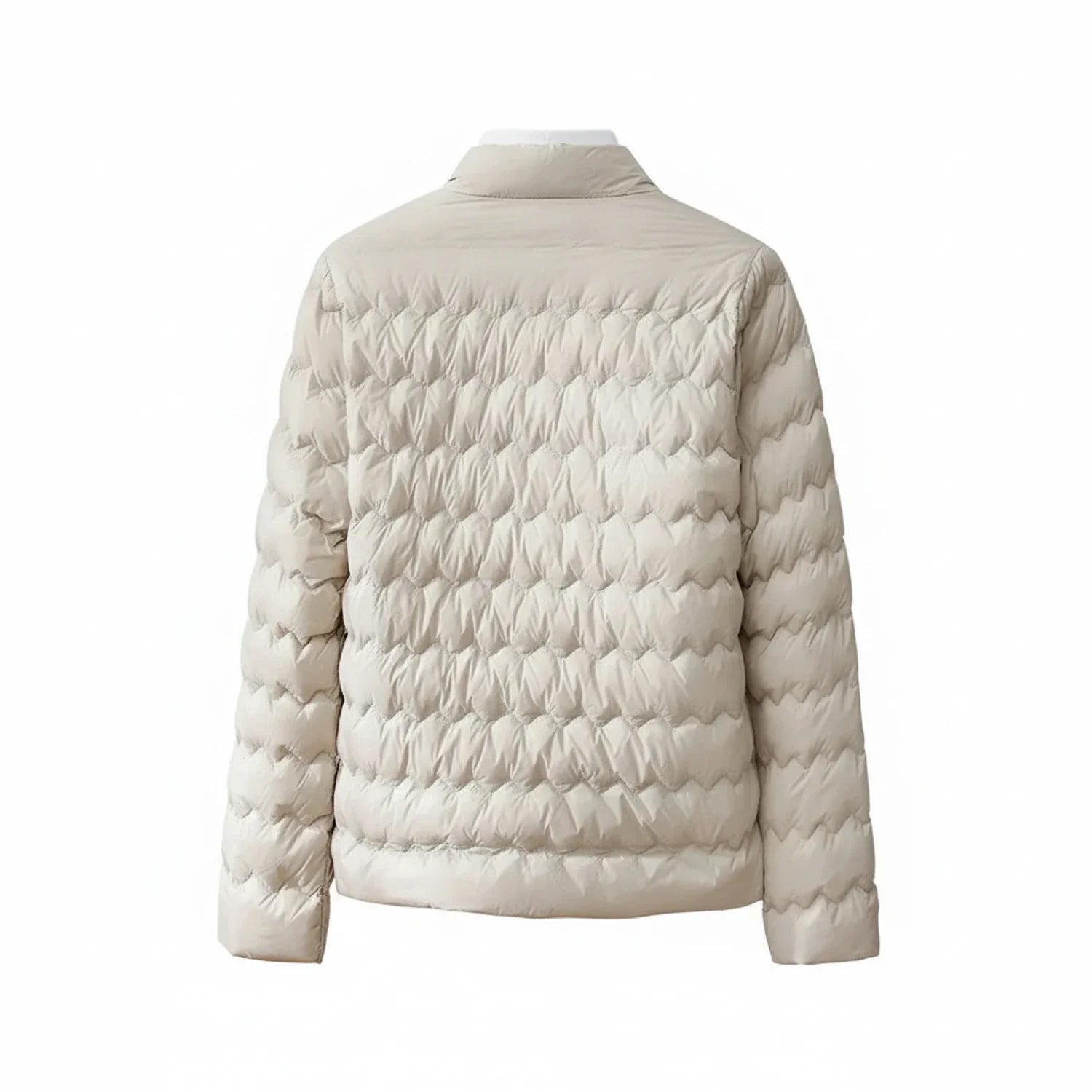 Collarless Quilted Puffer Jacket for in Beige - side view