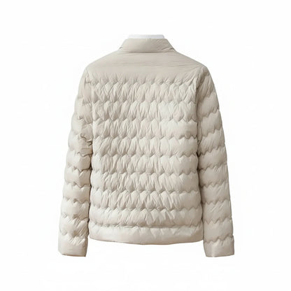 Collarless Quilted Puffer Jacket for in Beige - side view