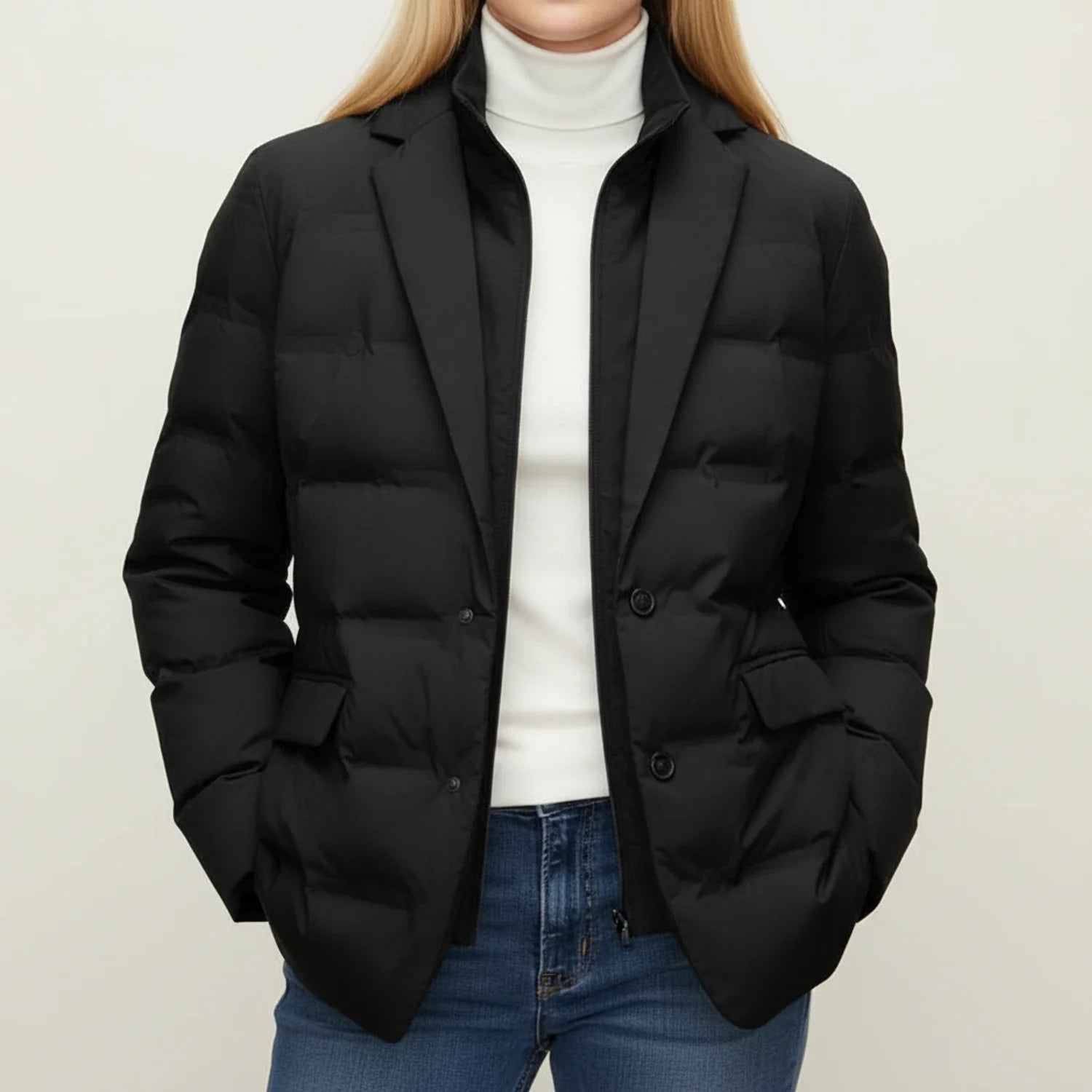 Quilted Winter Blazer Jacket in Black - side view