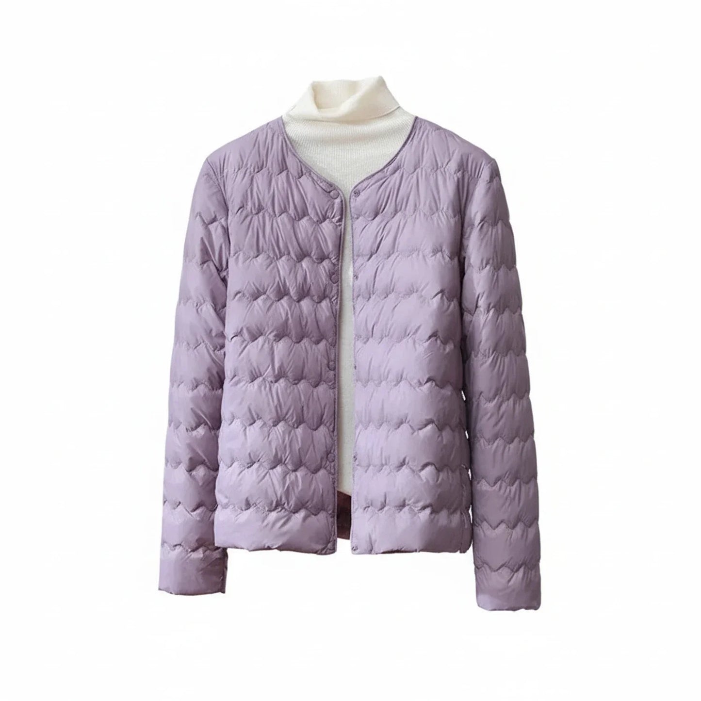 Collarless Quilted Puffer Jacket for in Beige - styled look