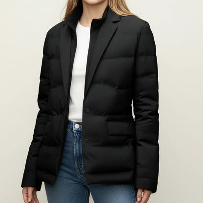 Quilted Winter Blazer Jacket in Black - front view