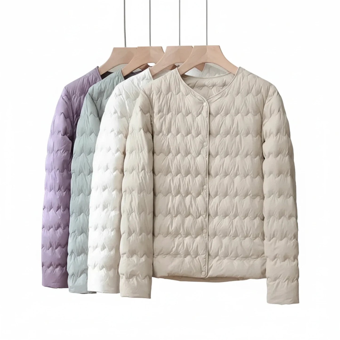 Collarless Quilted Puffer Jacket for in Beige - image 6