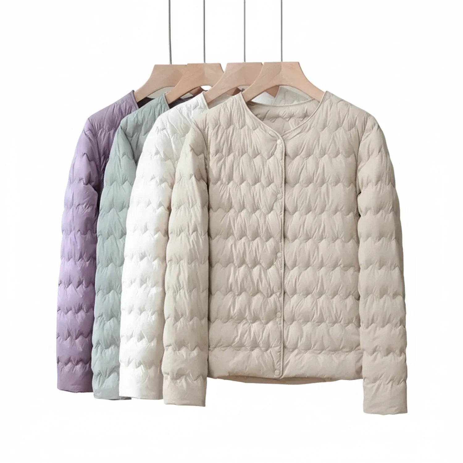 Collarless Quilted Puffer Jacket for in Beige - image 6