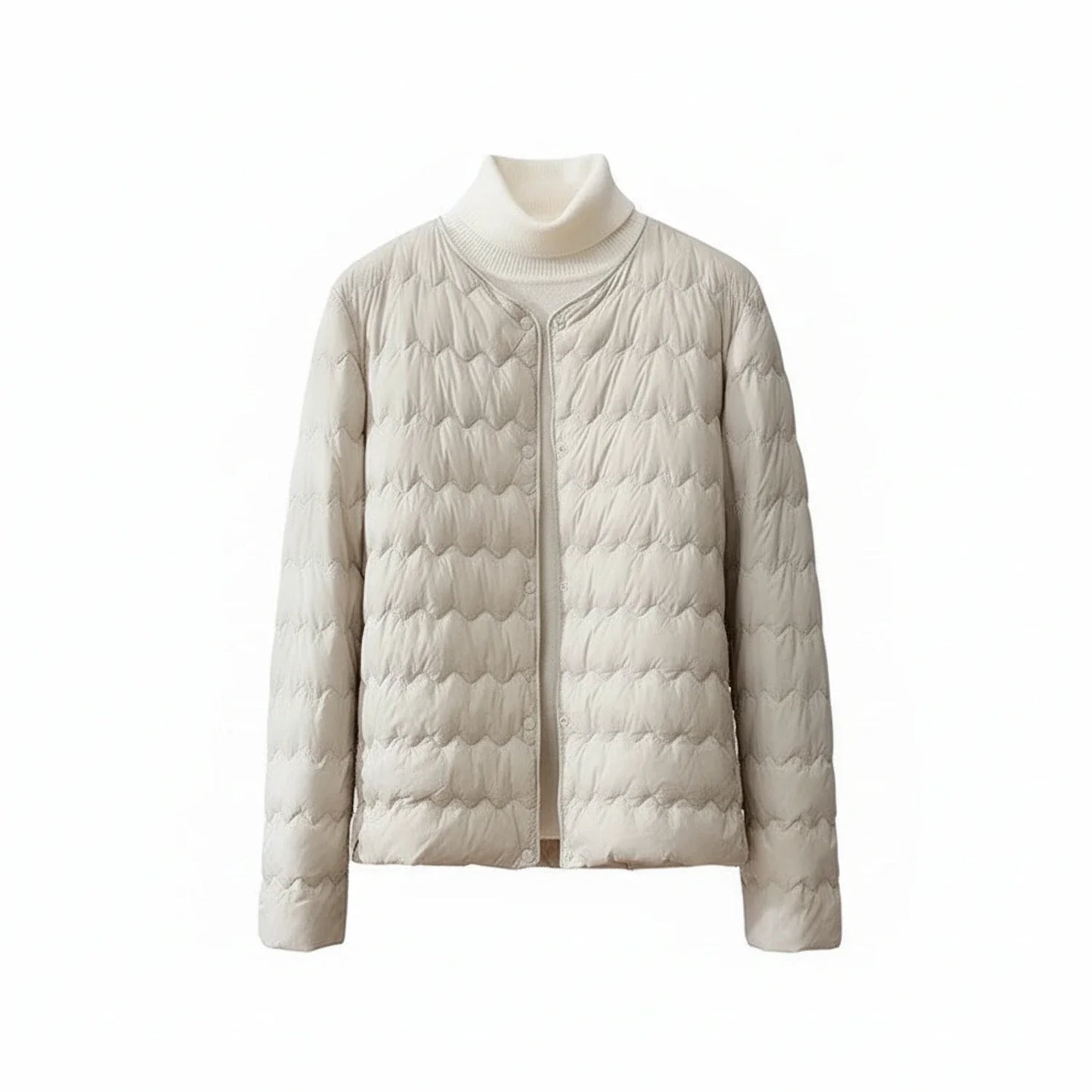 Collarless Quilted Puffer Jacket for in Beige - front view