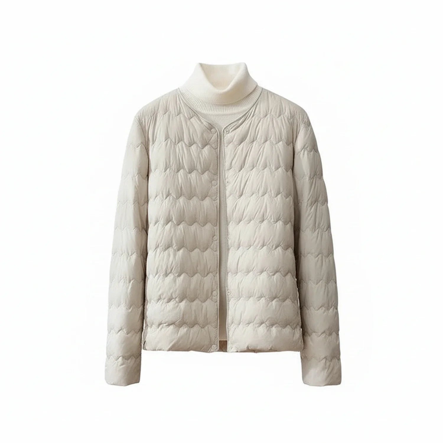 Collarless Quilted Puffer Jacket for in Beige - front view