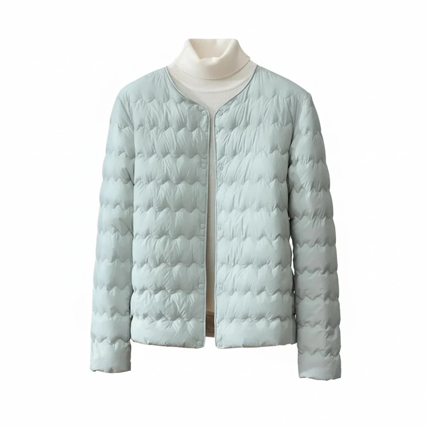 Collarless Quilted Puffer Jacket for in Beige - detail view