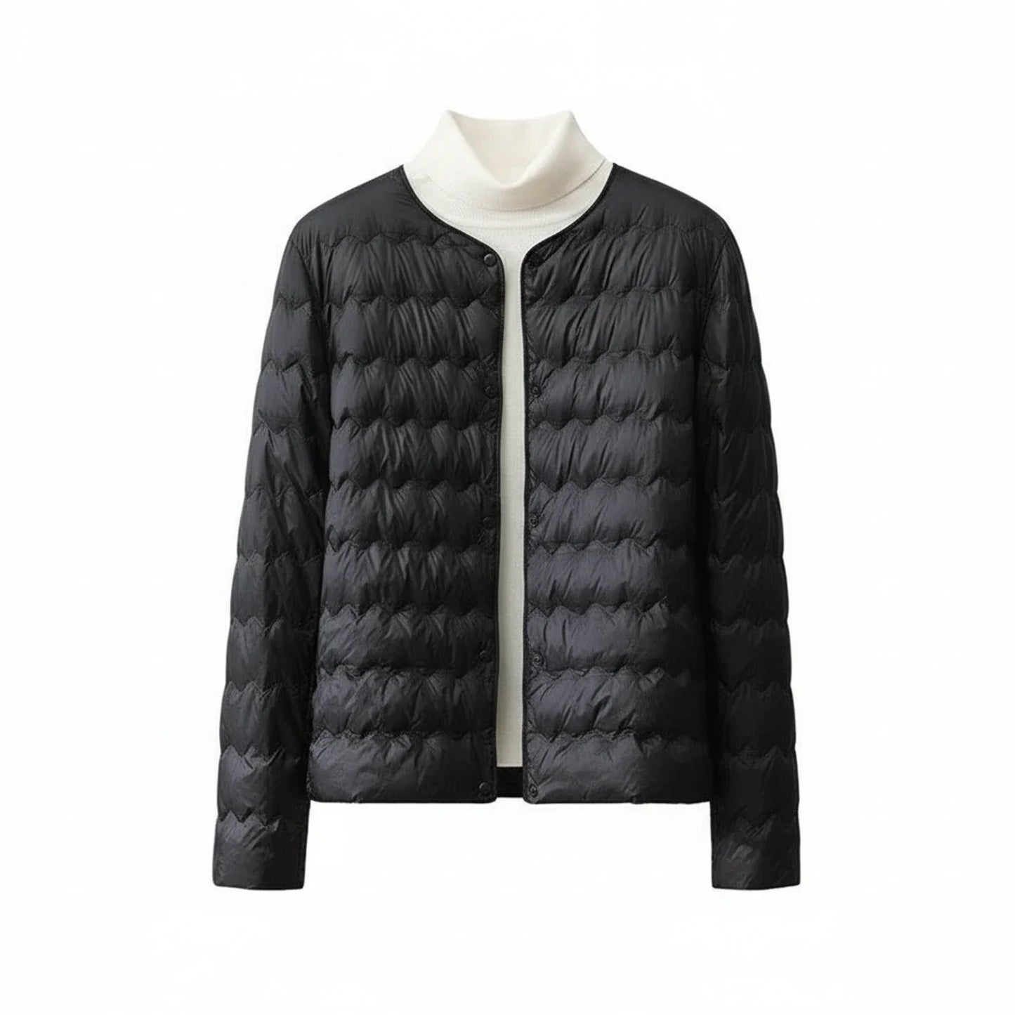 Collarless Quilted Puffer Jacket for in Beige - back view