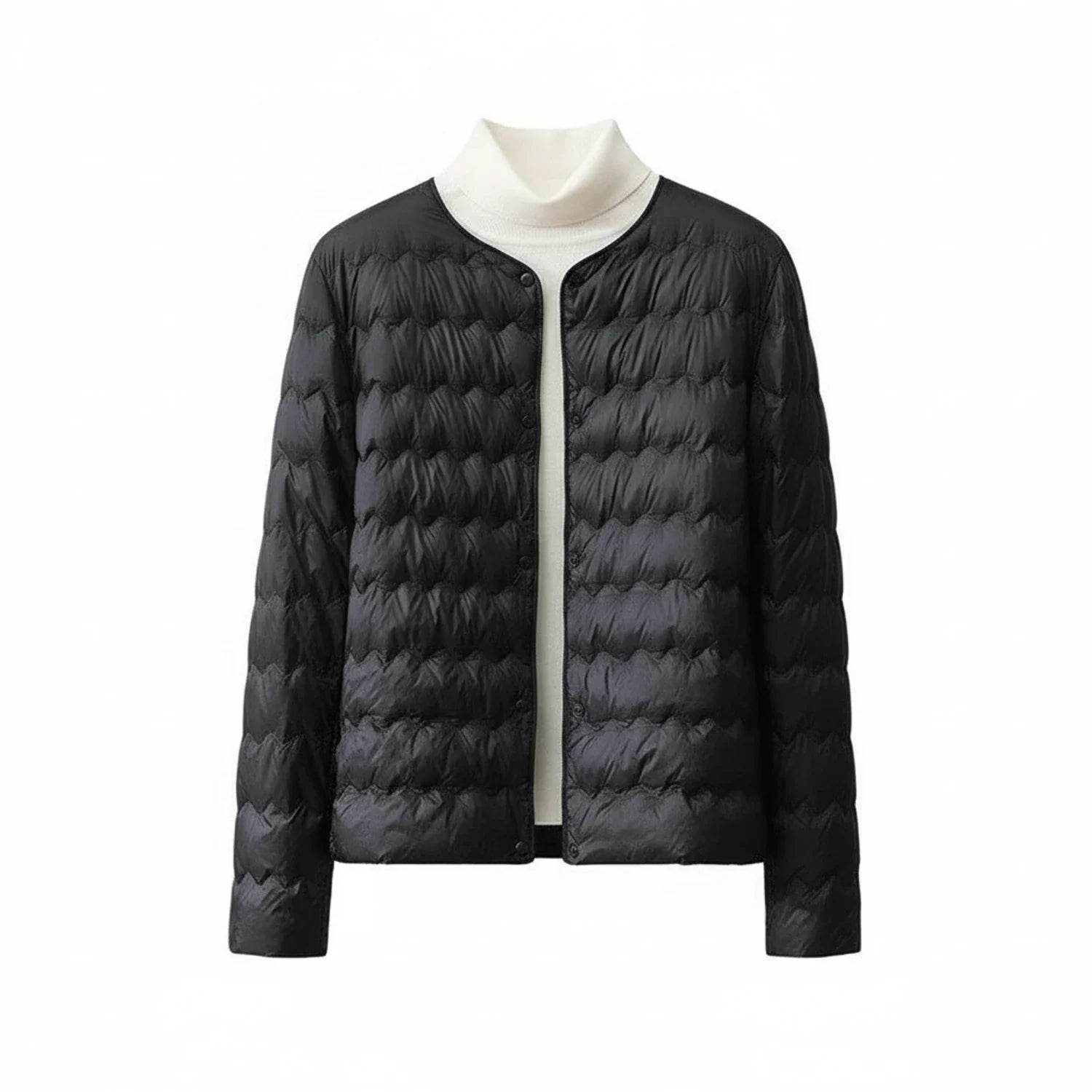 Luvrefashion | Collarless Quilted Puffer Jacket for in Beige - back view