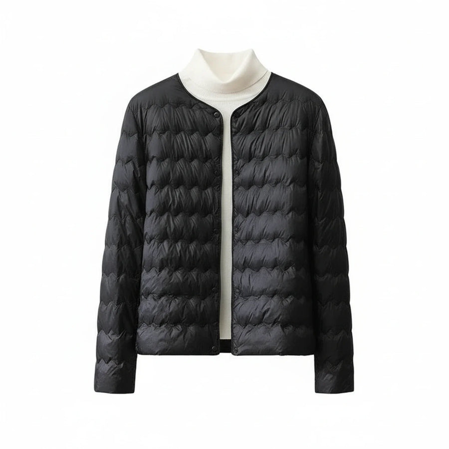 Luvrefashion | Collarless Quilted Puffer Jacket for in Beige - back view