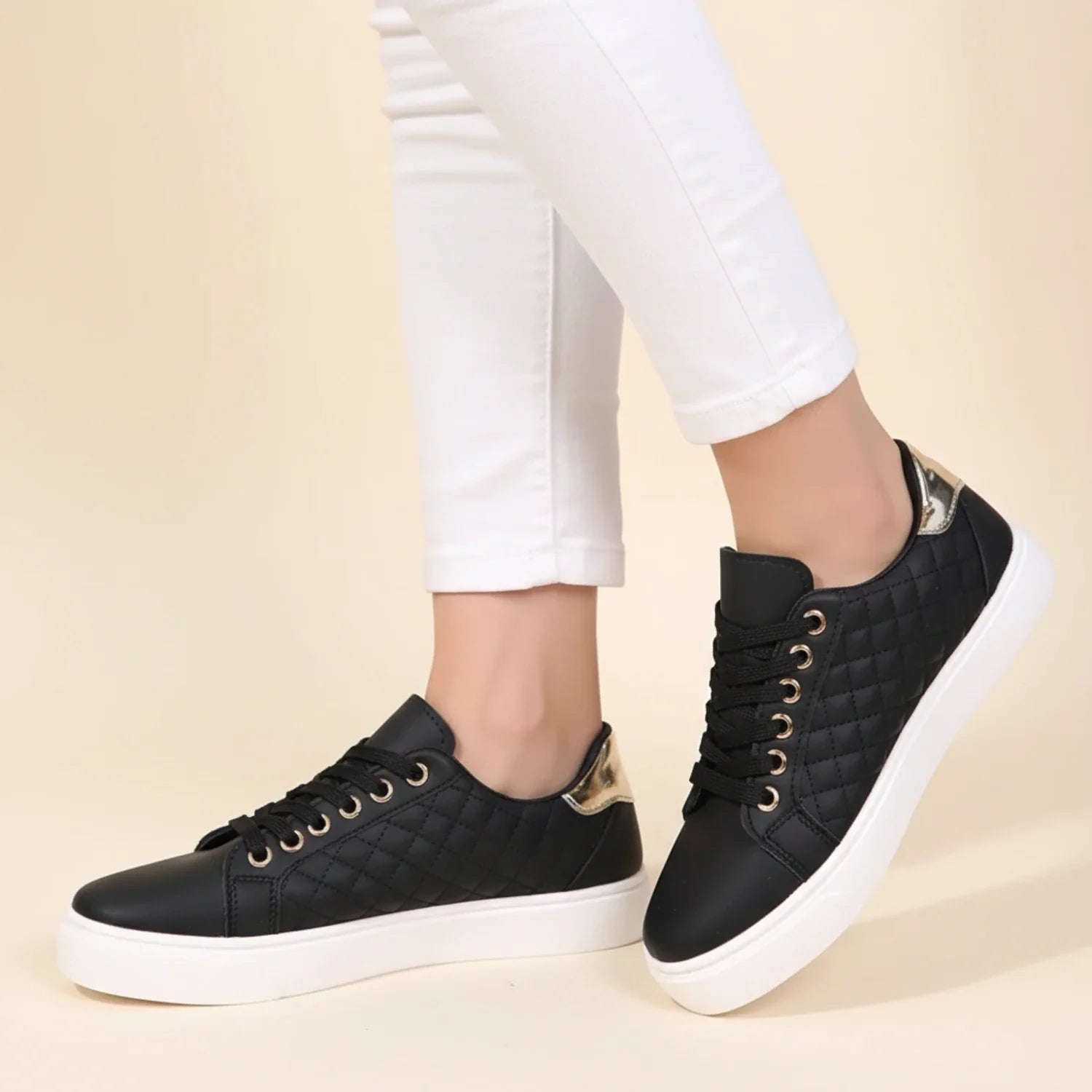 Luvrefashion | Quilted Casual Sneakers for in White - side view