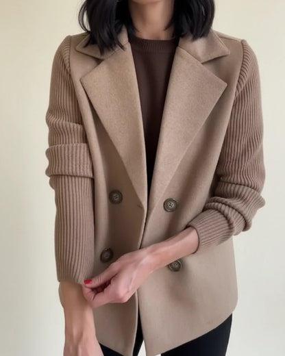 Knit Sleeve Double Breasted Blazer Jacket in Khaki - side view