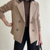 Women's Knit Sleeve Double Breasted Blazer Jacket - Khaki